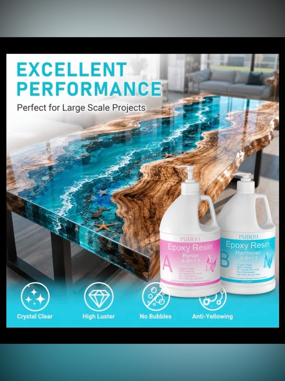 Professional Epoxy Resin Kit 1 Gallon Set (2 x 0.5Gal) A:B 1:1 Crystal Clear